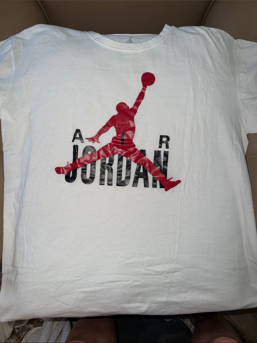 Jordan White Short Sleeve Tee with Red Jumpman Graphic